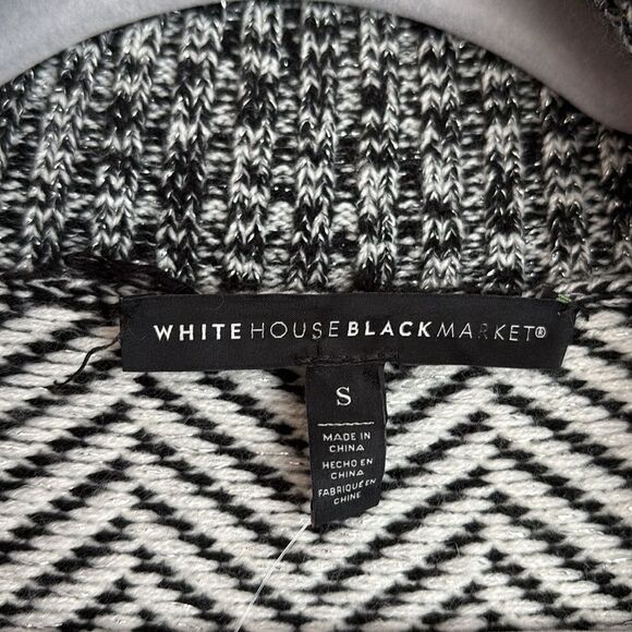 White House Black Market Black Herringbone Chevron Open Front Sweater small EUC - Picture 4 of 8